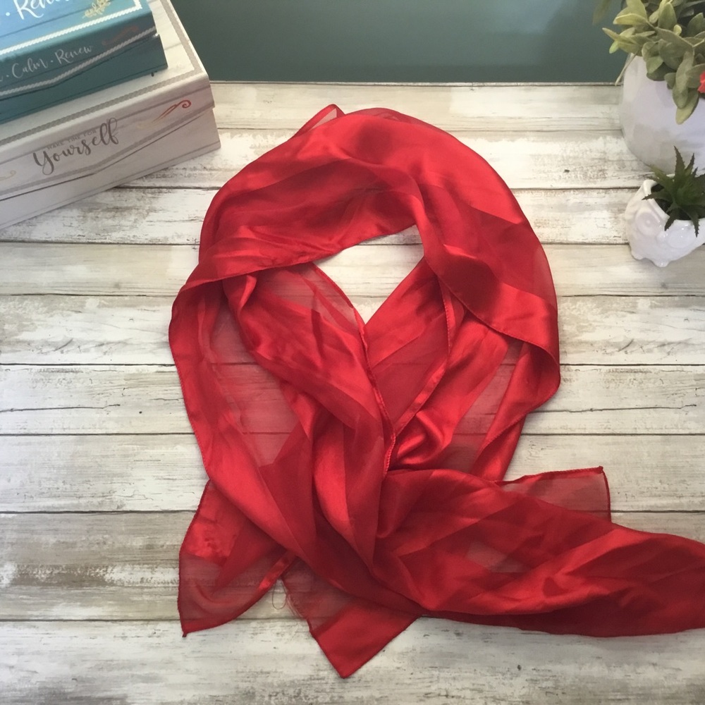 Scarf Red Satin Sheer Striped